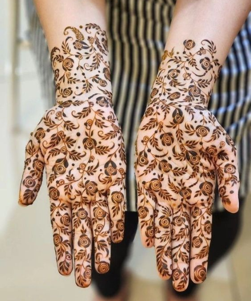 Mehndi Design with Flower , Leaves and Vine Motifs
