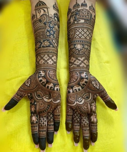 Mehndi Design with Elephant and Peacock
