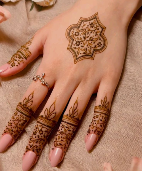 Arabic Style Minimal Mehndi with Flowers and Leaves
