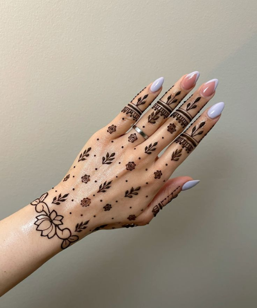 Minimal Mehndi with Flower, leaves and dots pattern