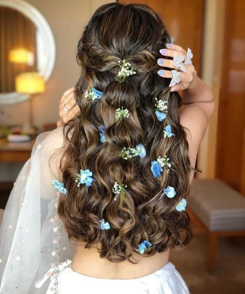 Blue and White small flower accessorie for half open hair