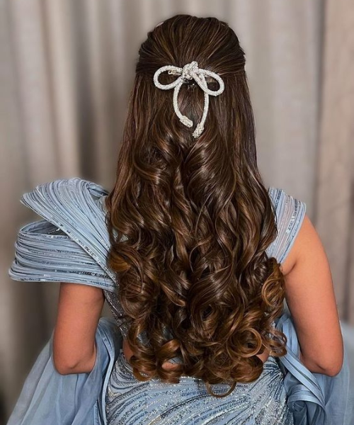 Half Open hair with a silver bow clip