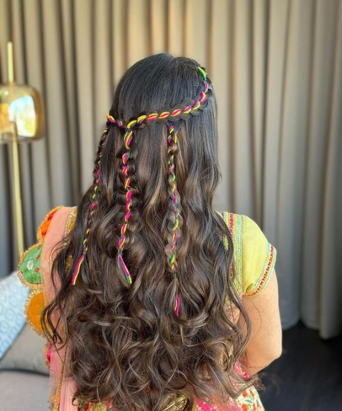Half Tied Hairdo with colourful fabric string
