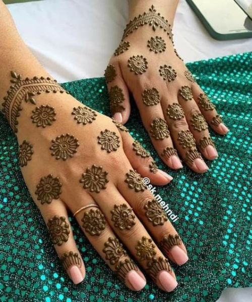 Back Hand Mehndi with Flower in a pattern