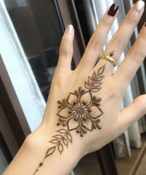 Minimal Mehndi with one flower and its leaves