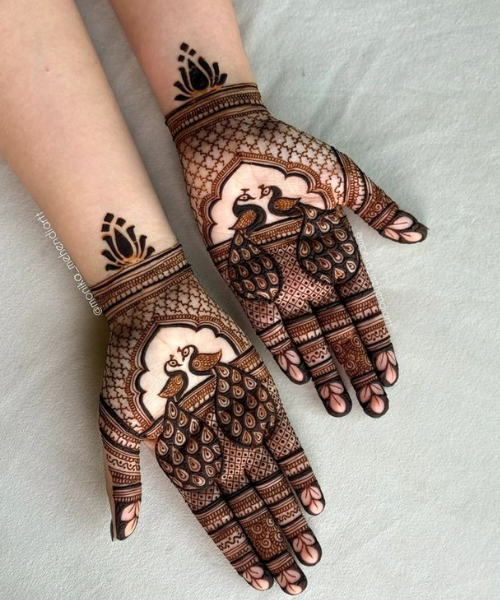 Very Fine Mehndi Design with two peacocks 