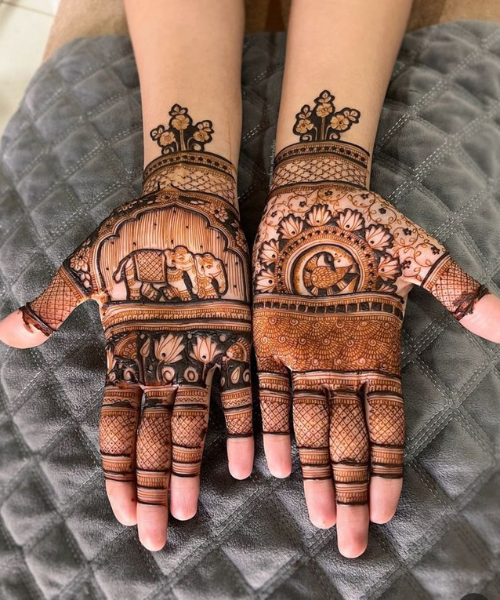 Mehndi Design with Rajasthani Motifs