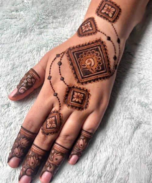 Back Hand Mehndi Design with Peacock