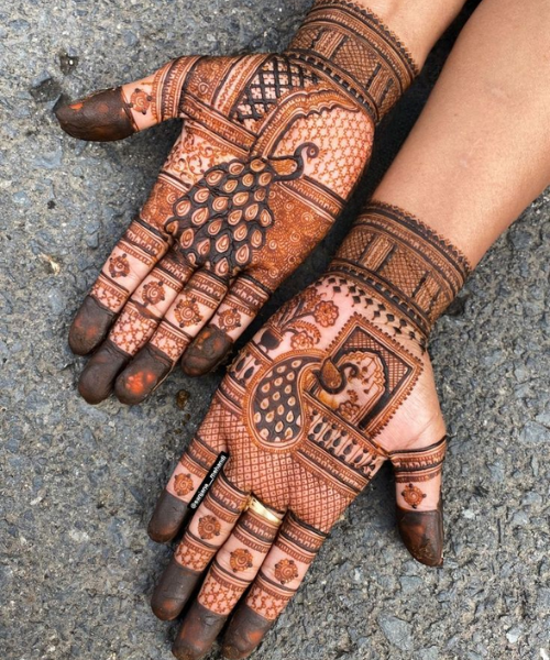 Mehndi Design with Peacock near window 