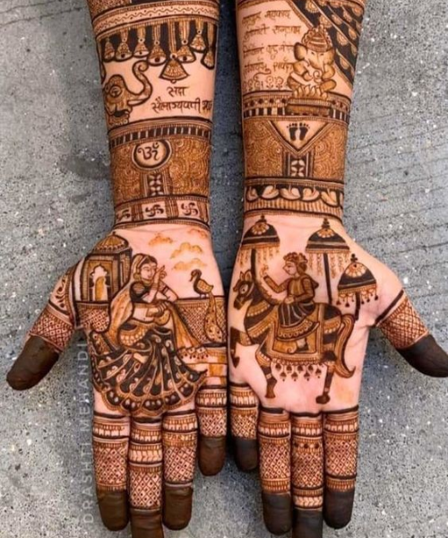 Mehndi Design with Dulha and Dulhan