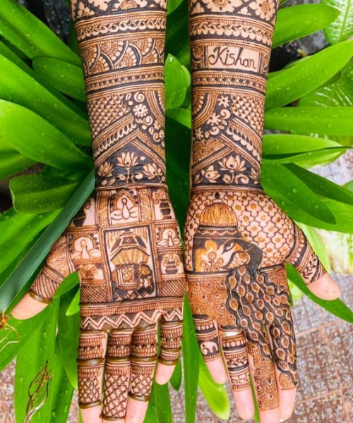 Mehndi Design with Elephant and Peacock