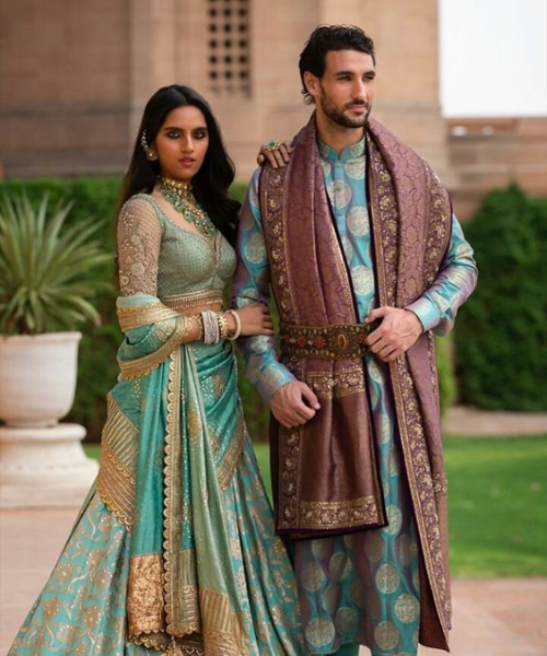 Green Coloured Silk Matching Outfit with Bride