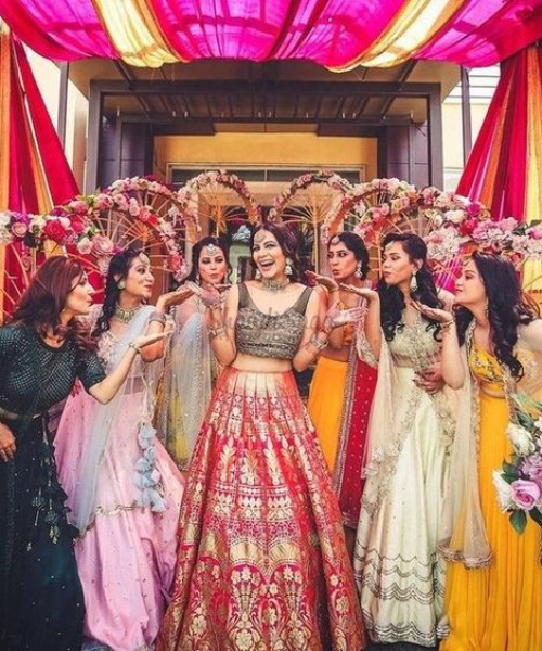 Bride surrounded by her friends