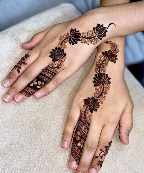 Flowing Lotus Vine Mehndi Design