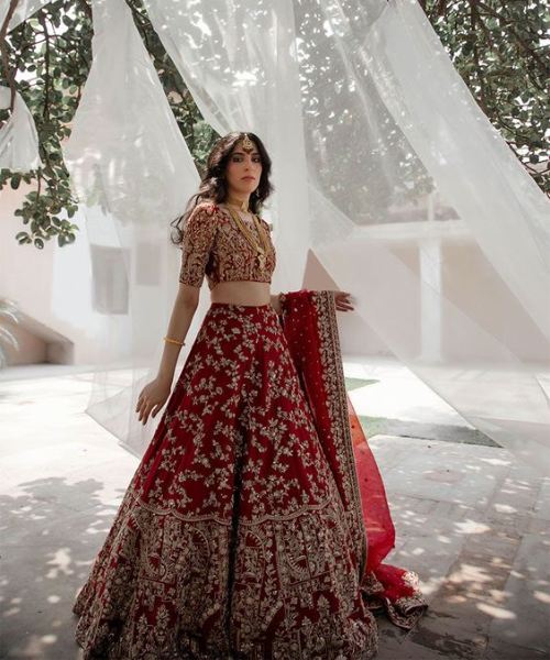 Maroon Raw Silk Lehenga