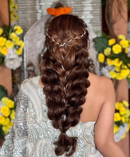 Intricate Bubble Braid with Twisted Accents for a Voluminous Bridal Look