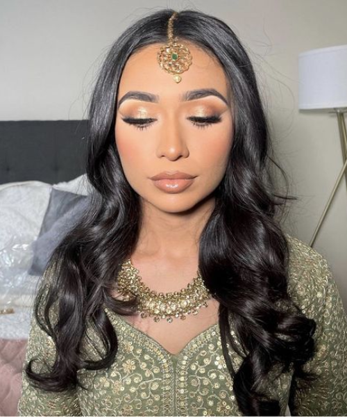 Golden Glow Bridal Look with Glossy Nude Lips 