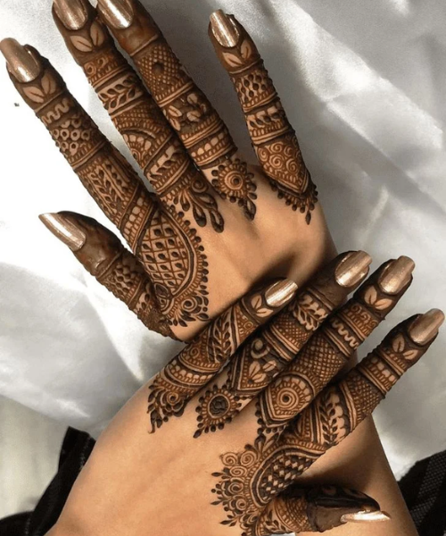 Intricate Arabic Finger Mehndi with Geometric Patterns