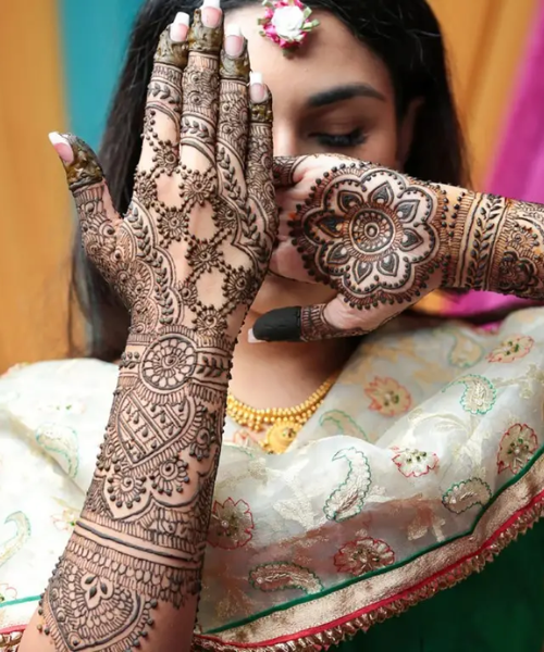 Full Hand Arabic Mehndi with Intricate Floral and Geometric Patterns