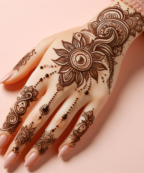 Floral and Swirl Arabic Mehndi Design with Elegant Details