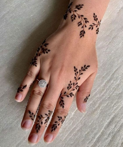 Delicate Leaf Mehndi Design with Minimalistic Branch Patterns