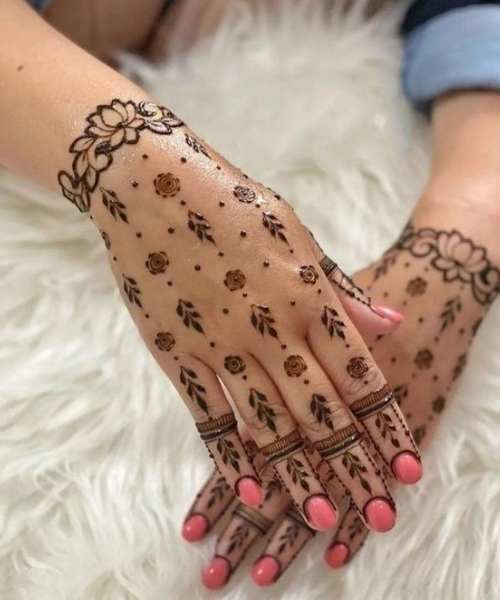 Leaf Mehndi Design with Delicate Leaf and Dot Patterns