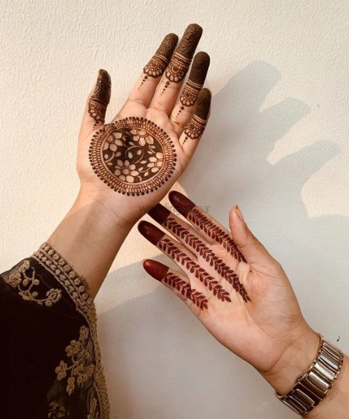 Minimal Mehndi Design with mandala with flowers inside