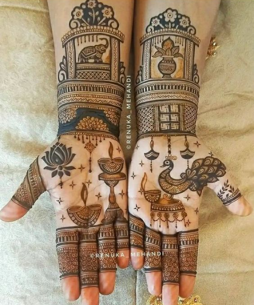 Mehndi Design with Diwali Motifs