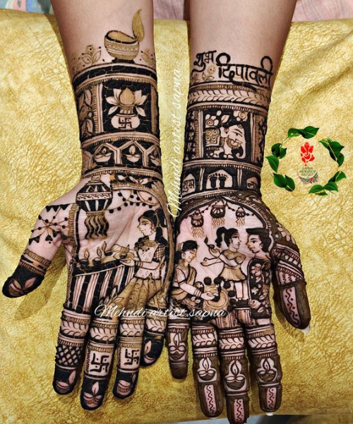 Mehndi design with Diwali picture