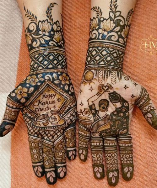 Mehndi design with couple posing