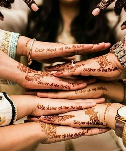 Team Bride” Mehndi with Titles: Sister and Best Friend