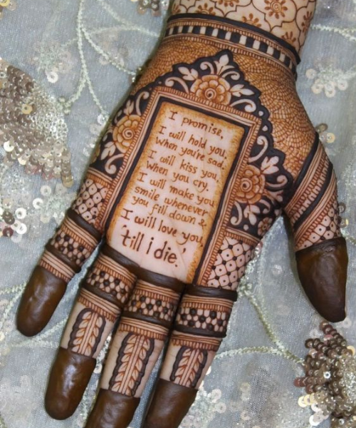 Couple vows written on Mehndi