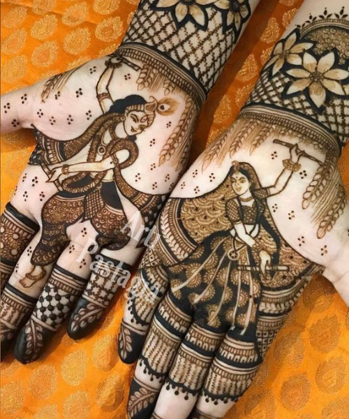 Navratri mehndi with Radha Krishna figures