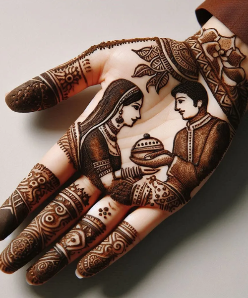 Mehndi showing Husband gifting Wife