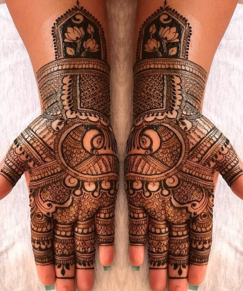 Mehndi Design with peacocks on both hands