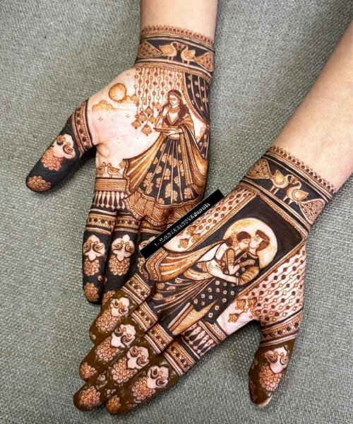 Mehndi with couple hugging