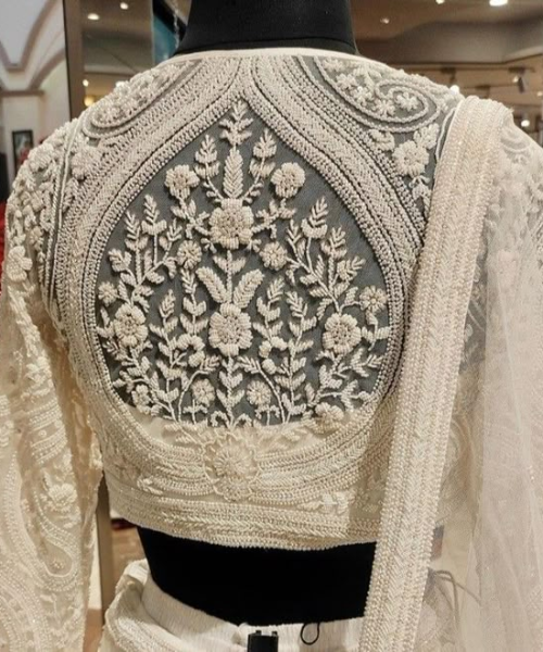 Floral Embroidered Bridal Blouse Back in Ivory