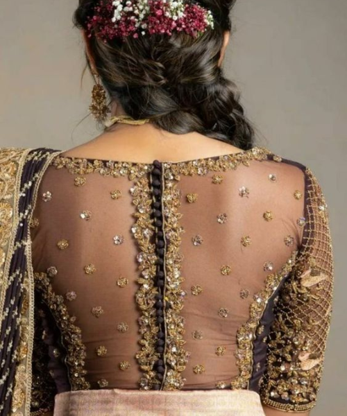 Sheer Bridal Blouse Back with Elegant Embellishments