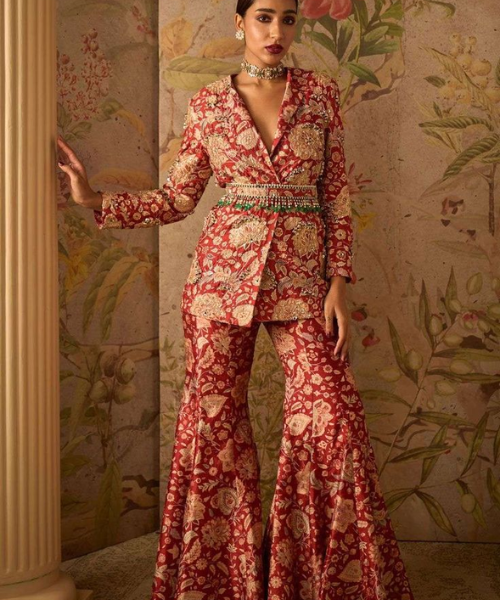 Indo western printed blazer and Wide Palazzo Set