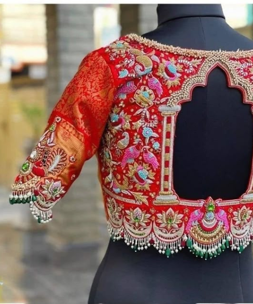 Maggam Work Blouse with Ornate Arch Cut Out