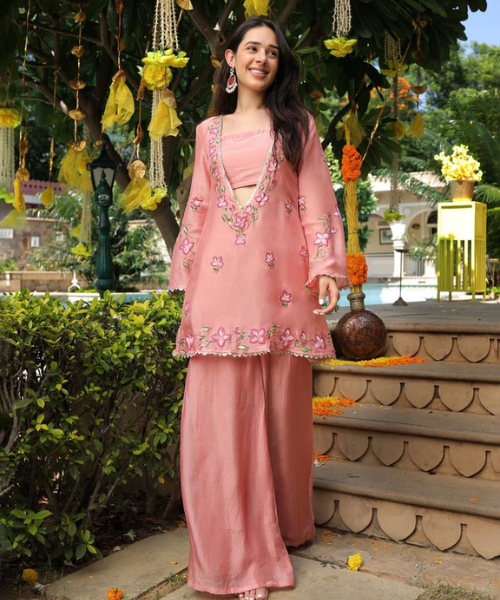 Peachy Pink Coloured Modern Kurta Set