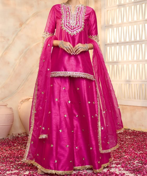 Pink Coloured Short Kurta with Sharara