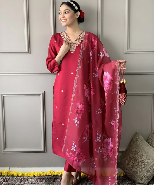 Simple Red Kurta