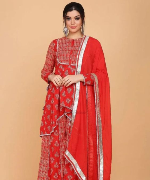 Tomato red coloured printed kurta