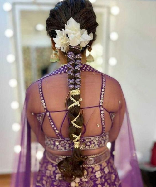 Braided Hairstyle with purple and golden lace