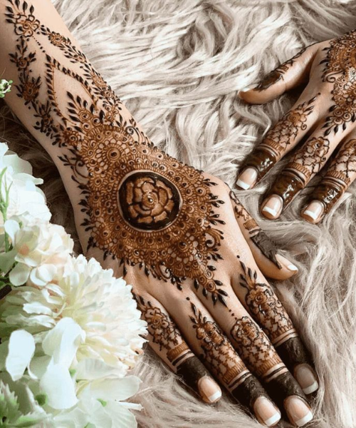 Elegant Arabic Mehndi with Rose and Floral Mandala