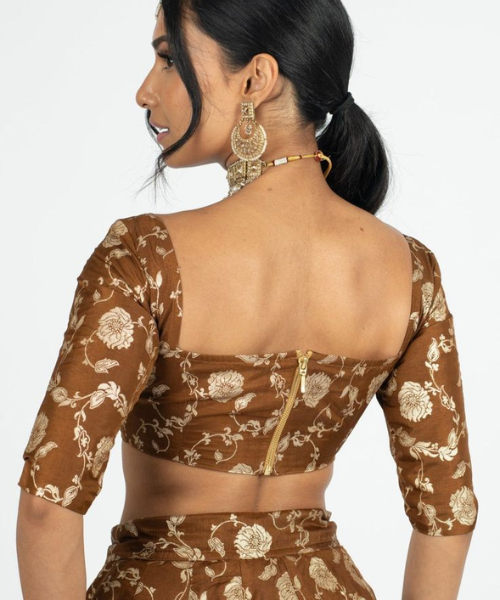 Classic Square Back Brocade Blouse with zipper