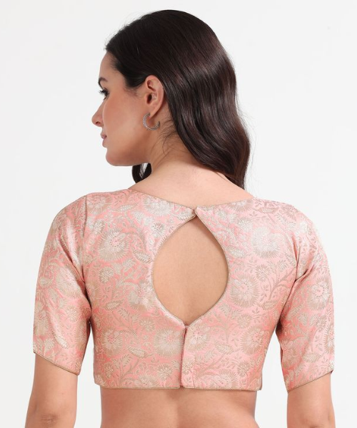 Elegant Brocade Blouse with Keyhole Back