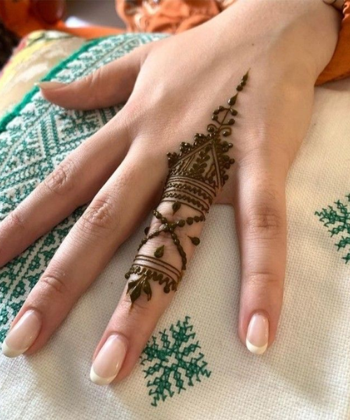 Intricate Geometric Ring Finger Mehndi