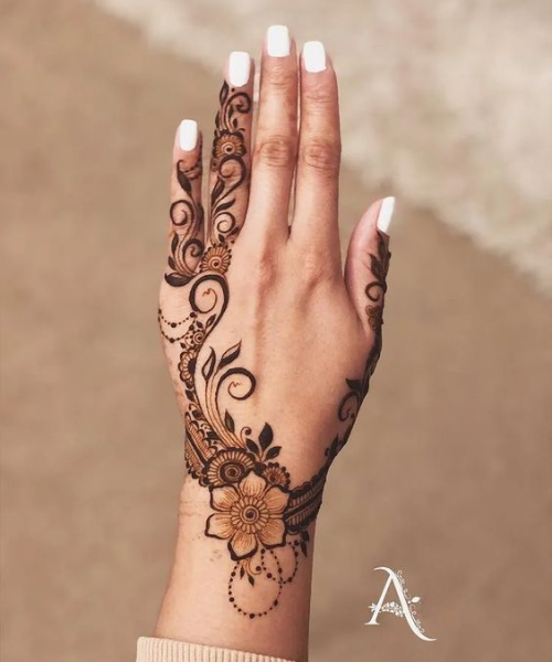 Floral Swirls Ring Finger Mehndi Art